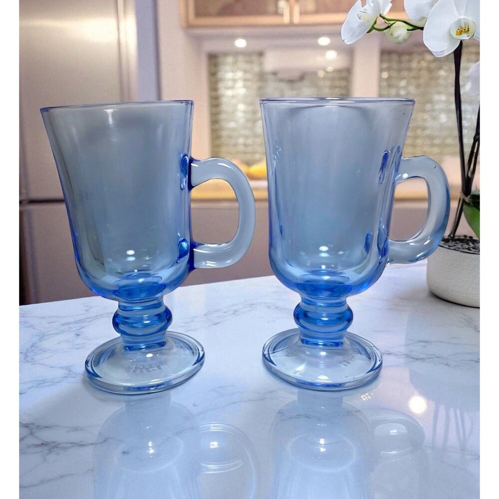 Rare Pasabahce Irish Coffee Glasses - Set of 2, Blue Tinted, Excellent Condition